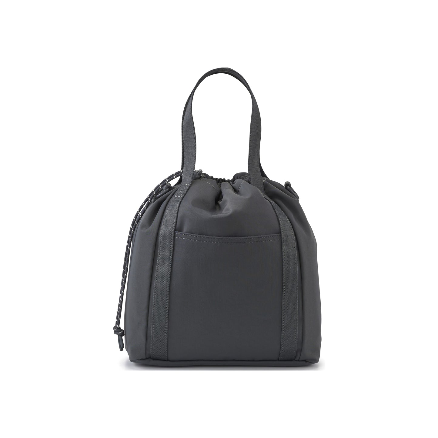 PORTER INTERNATIONAL Lapse Bucket Bag Grey small drawstring bucket bag front flap pocket adjustable shoulder strap everyday crossbody