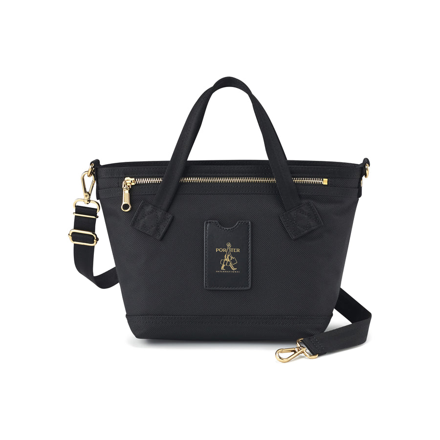 PORTER INTERNATIONAL Luxy Handbag S Black with gold-tone hardware top handles and detachable shoulder strap