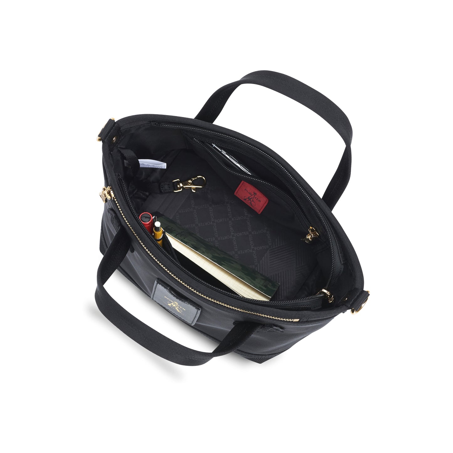 PORTER INTERNATIONAL Luxy Handbag S Black with gold-tone hardware top handles and detachable shoulder strap