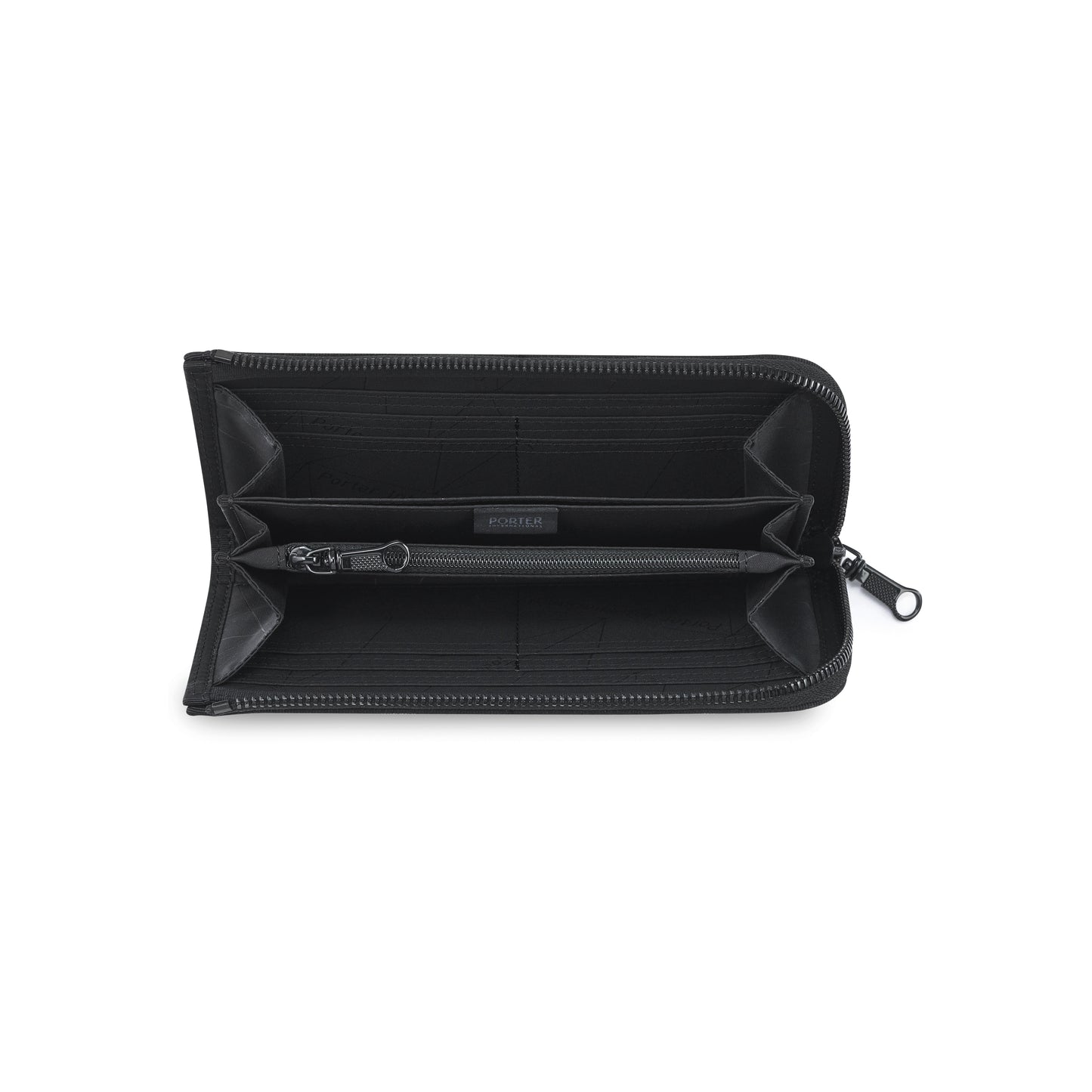 PORTER INTERNATIONAL New Heat Long Wallet Jet Black with durable textured fabric and slim zip-around design