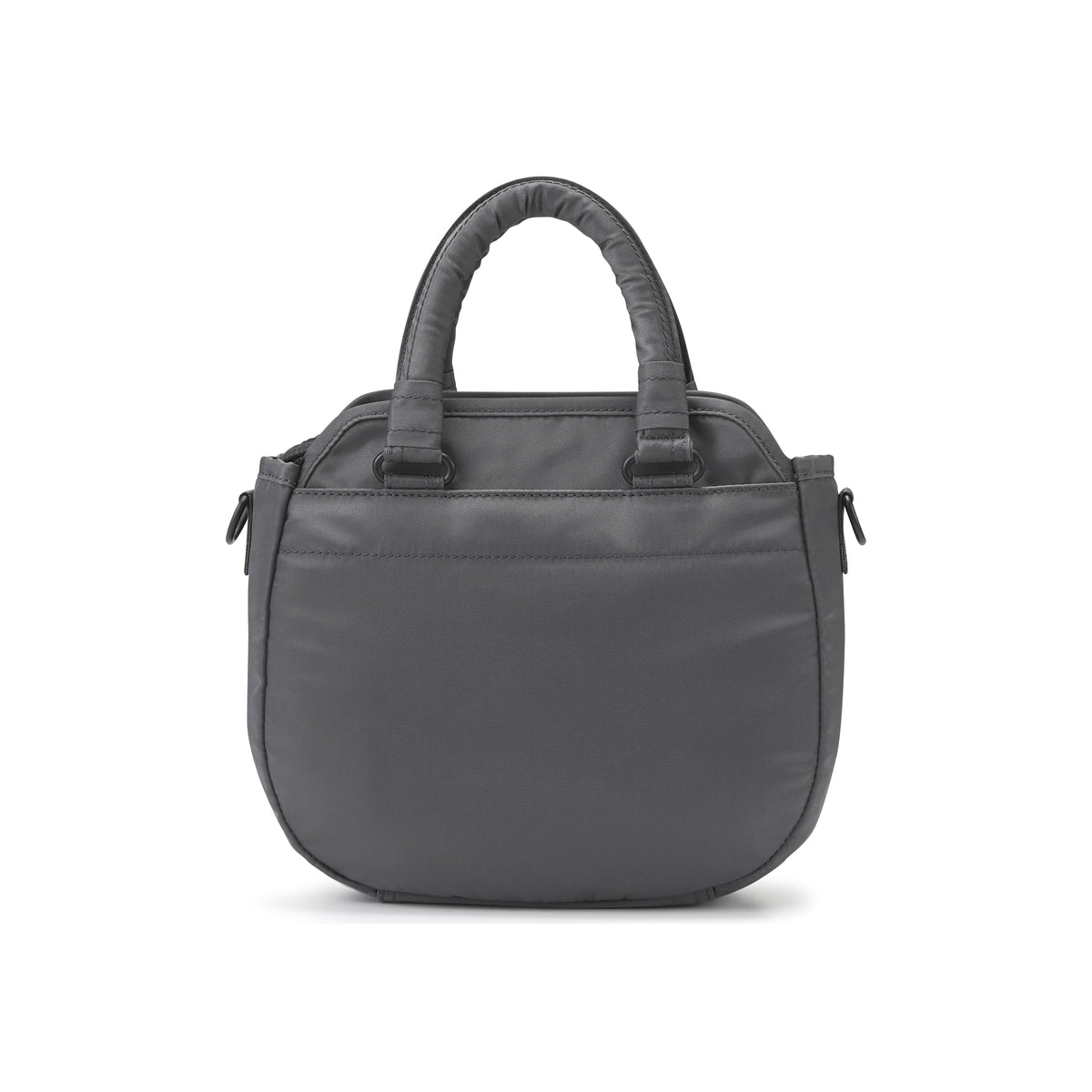 PORTER INTERNATIONAL Harbor Handbag Version 2 Grey textured fabric shoulder bag top handle detachable strap mini pouch