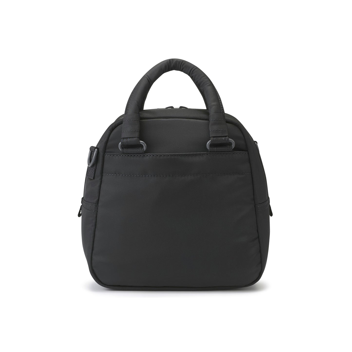 PORTER INTERNATIONAL Harbor Handbag Version 3 Black textured fabric shoulder bag top handle detachable strap mini pouch