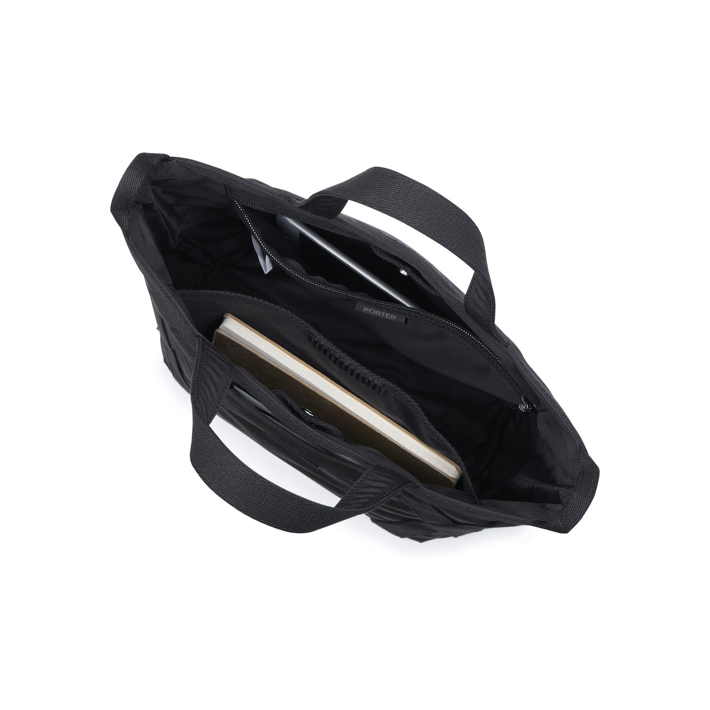 PORTER INTERNATIONAL Link Handbag M Black with top handles detachable shoulder strap and durable fabric construction