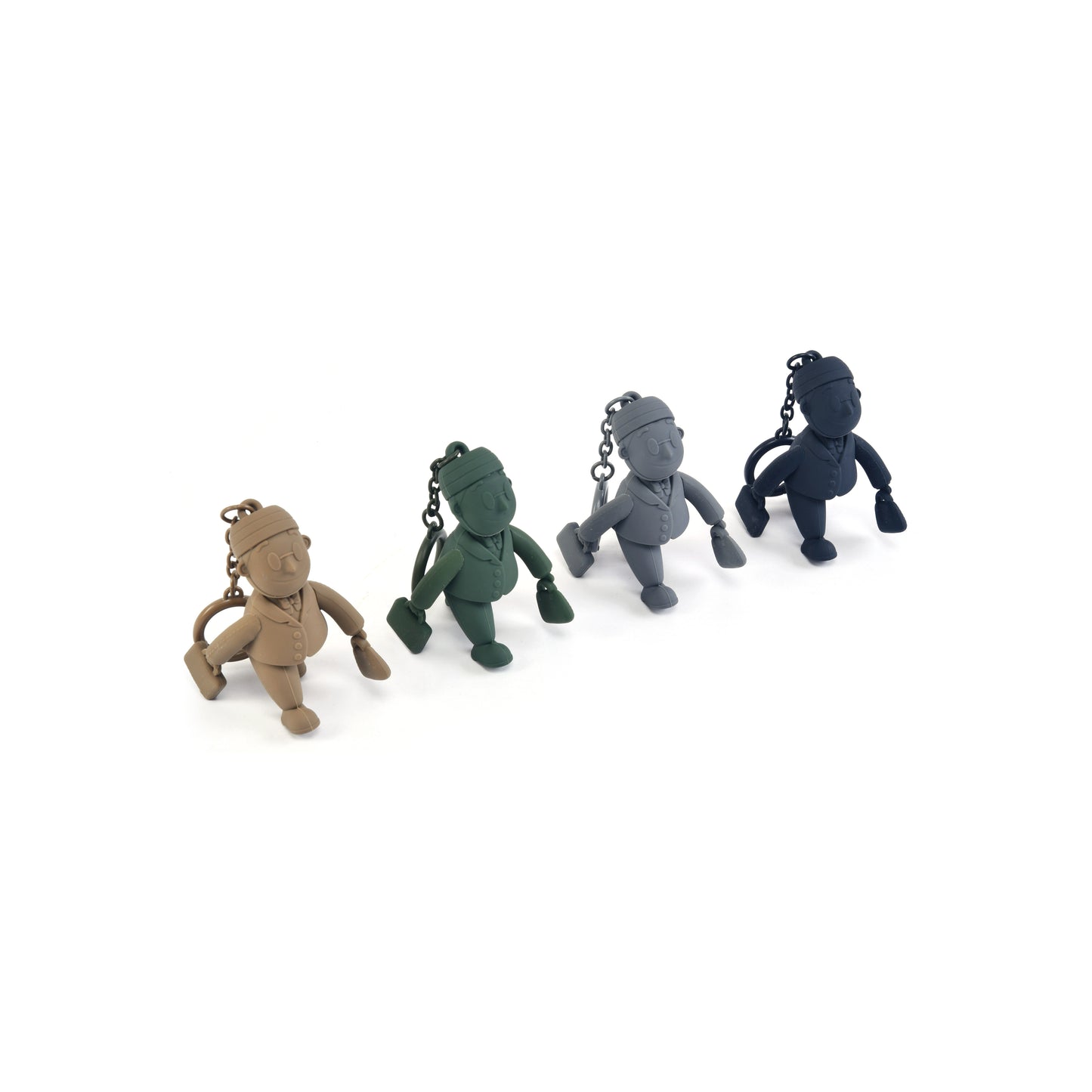PORTER INTERNATIONAL Porter Man Keychain GWP Camel Brown Green Grey Blue collectible silicone mascot keychain with movable limbs and key ring