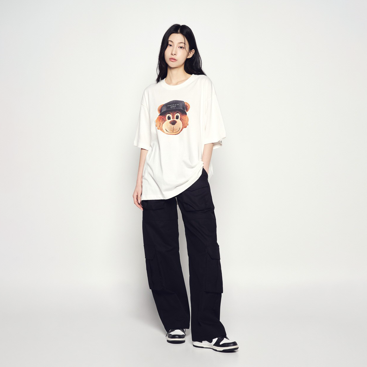 ADLV 3D AC Bear Face SS T-Shirt Cream oversized graphic tee bear print casual streetwear top