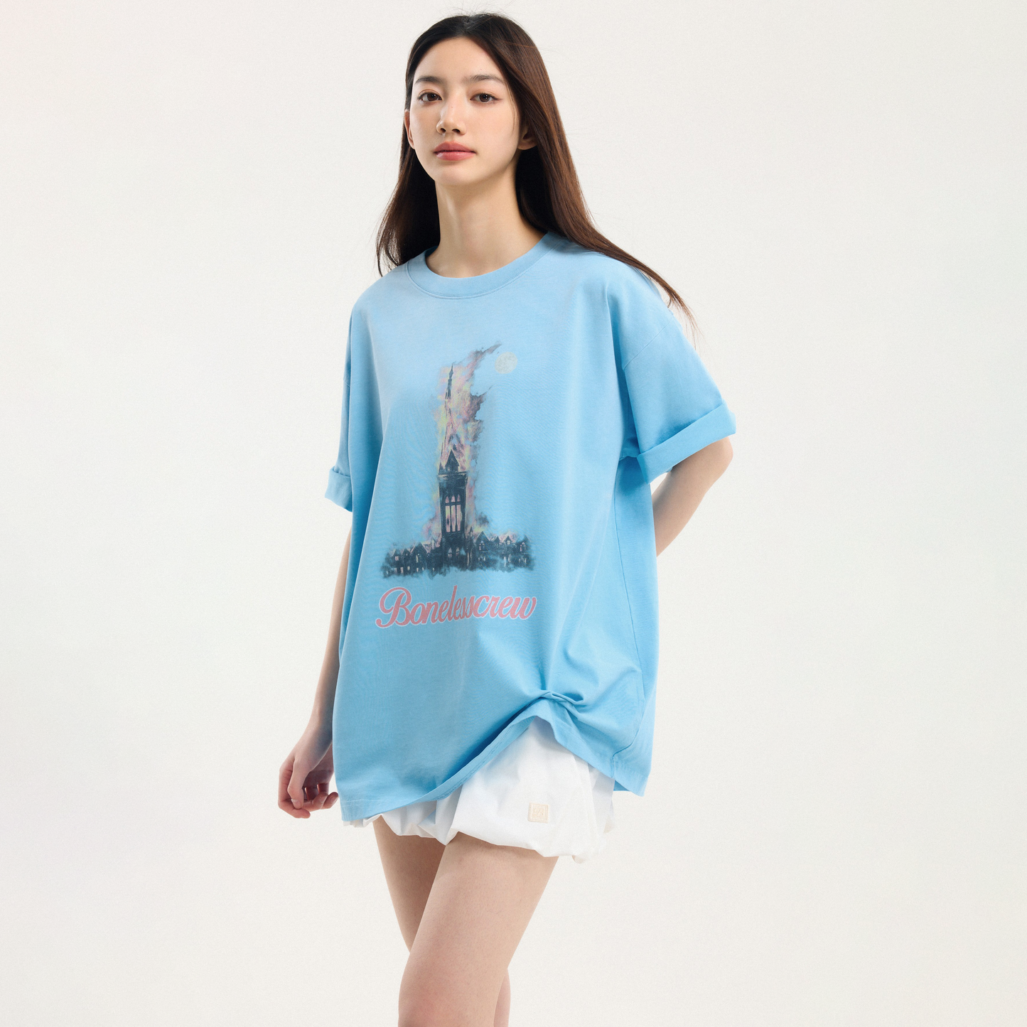 Boneless Washed Retro T-Shirt Sky Blue oversized graphic tee vintage print washed streetwear casual top retro design