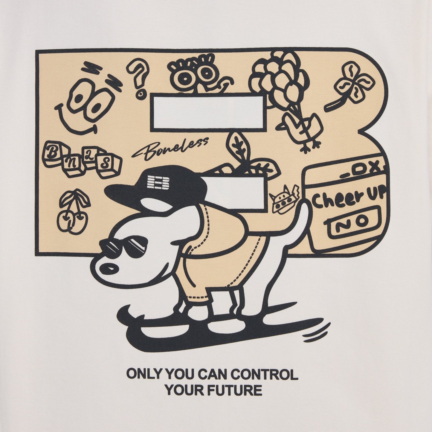 Boneless Fun Graffiti Skateboard Puppy T-Shirt Apricot oversized graphic tee skateboard puppy print casual streetwear top back graphic design