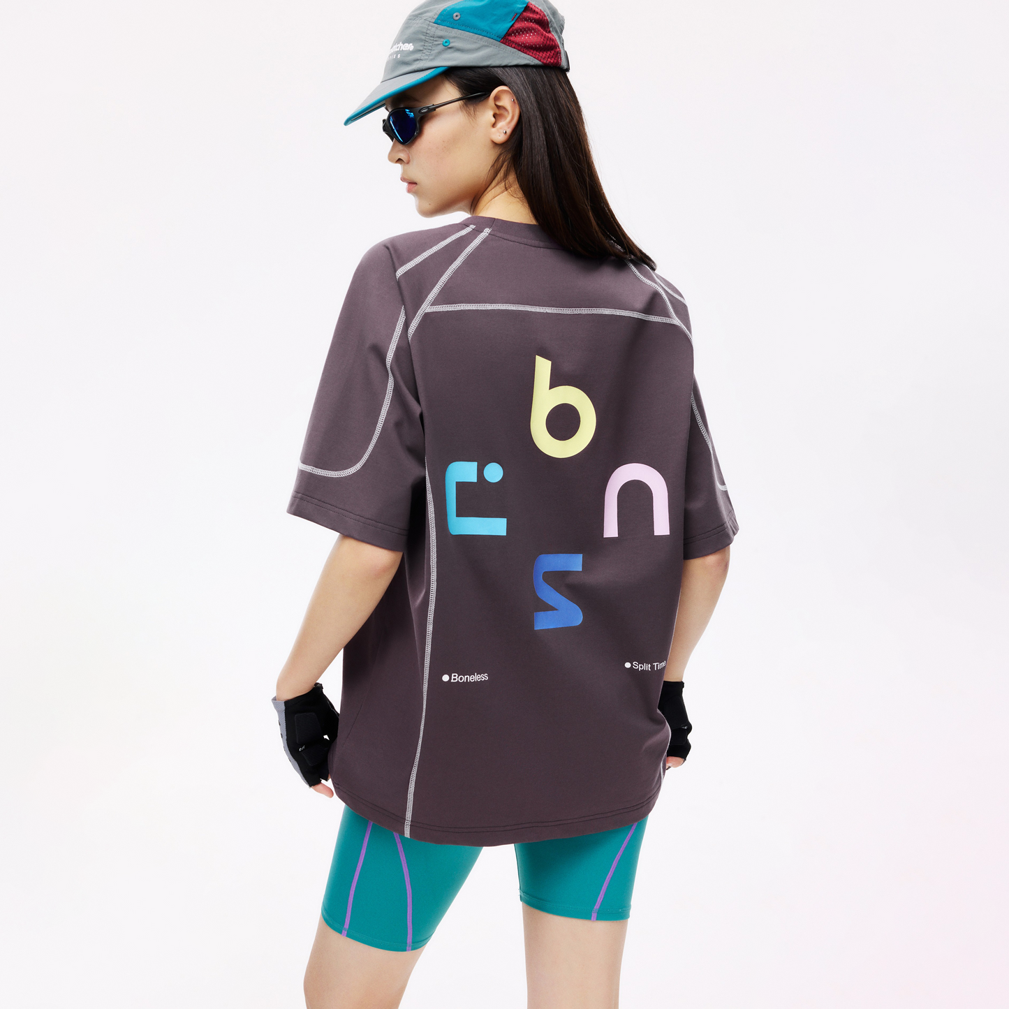 Boneless Color Block Loose T-Shirt Purple oversized graphic tee color block design contrast stitching casual streetwear top
