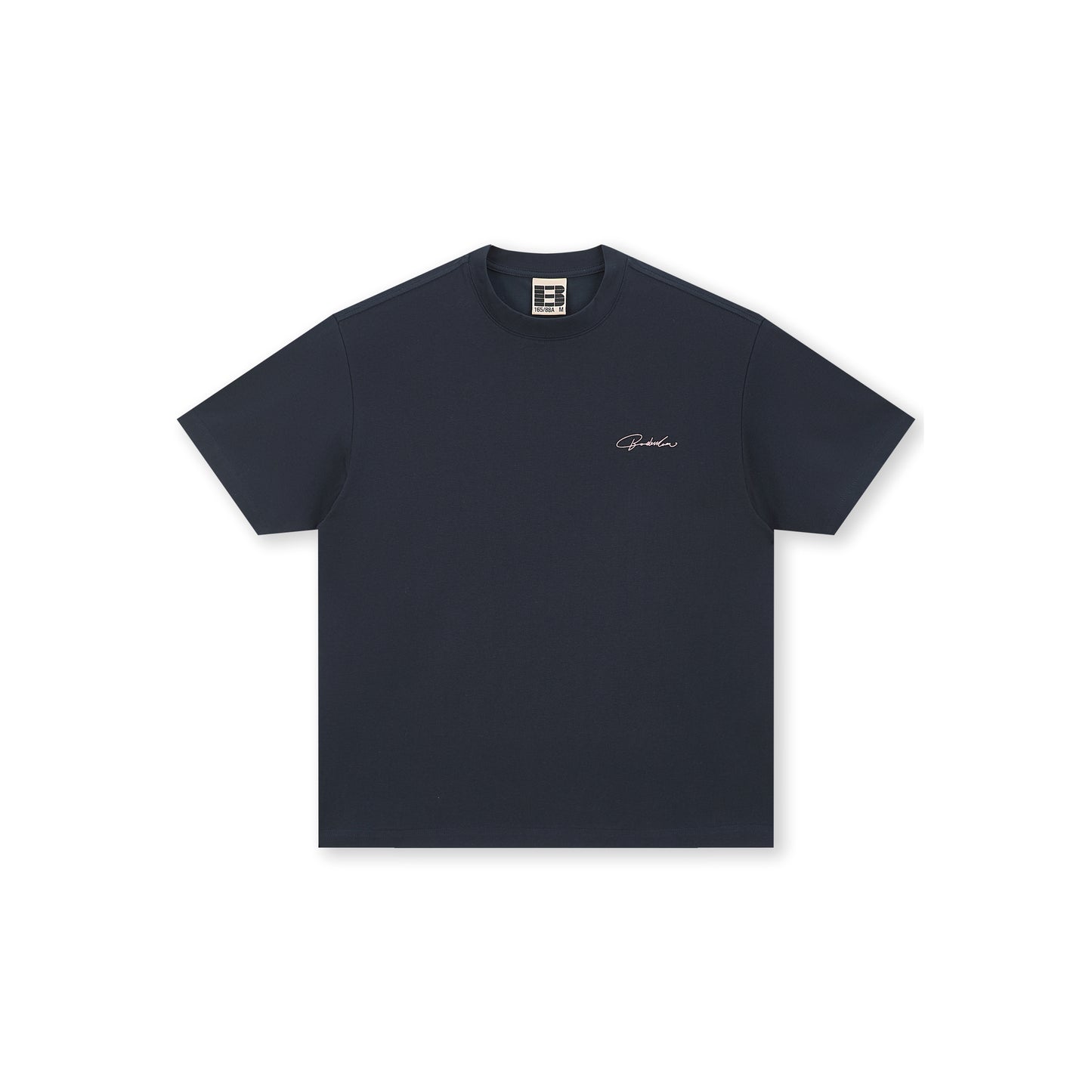 Boneless Calligraphy Print T-Shirt Navy front view with minimal chest logo embroidery