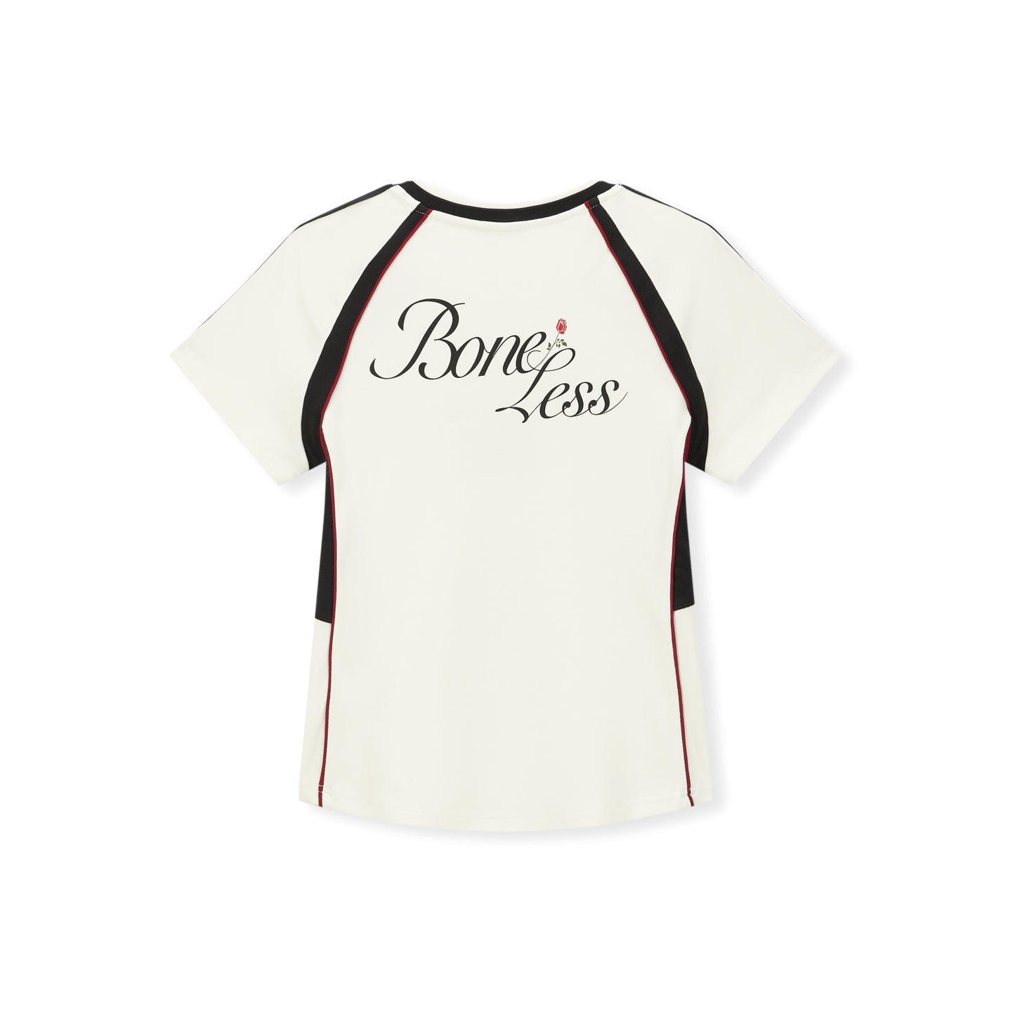 Boneless Slim Fit Sport Graphic T-Shirt Cream with black and red stripes and '02' graphic