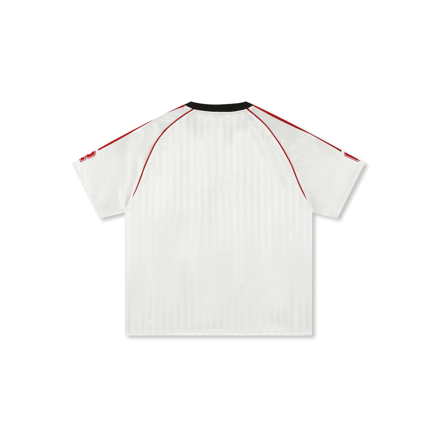 Boneless V-Neck Oversized T-Shirt White with 'BoneLess' graphic and red accent stripes on the shoulders