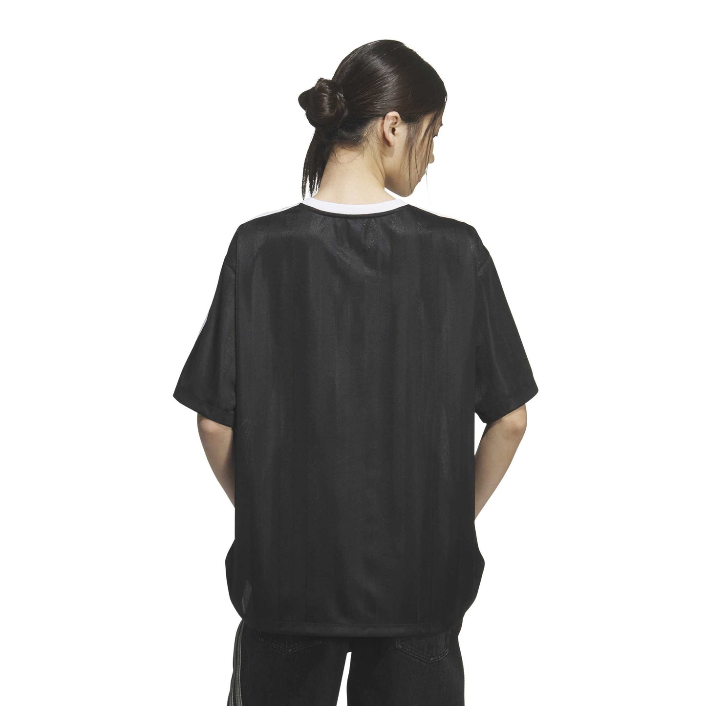 adidas SSL Jersey Black women's oversized football-inspired jersey with adidas Trefoil logo and signature 3-Stripes