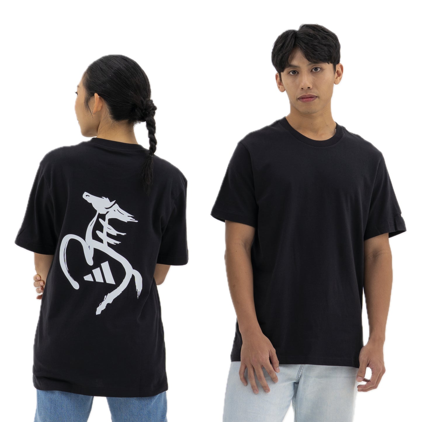 adidas Year Of The Horse Calligraphy T-Shirt Black with bold white horse graphic and adidas branding