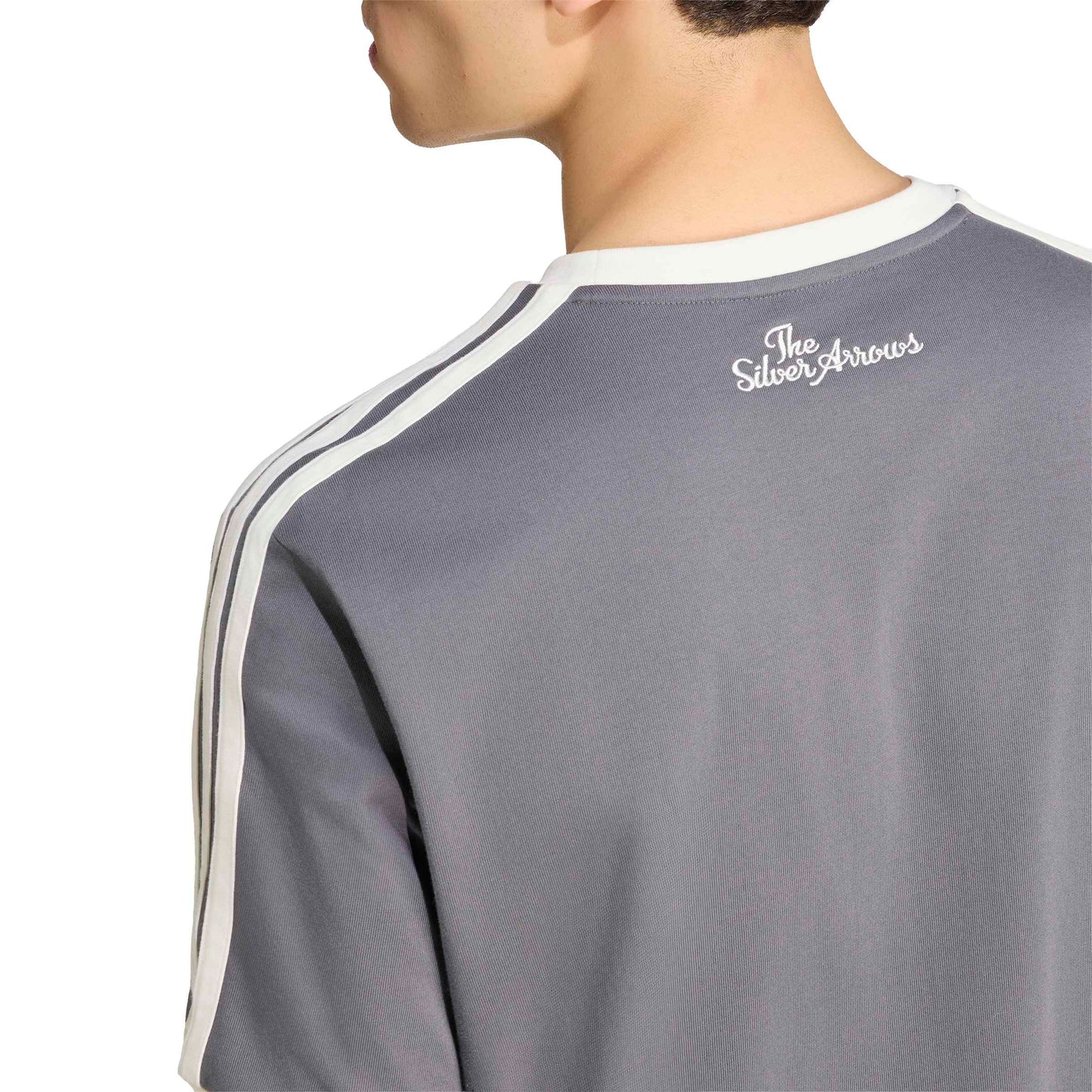 adidas Mercedes - AMG Petronas Formula One Team Silver Arrows Icon Tee 'Granite / Off White' – close-up detail
