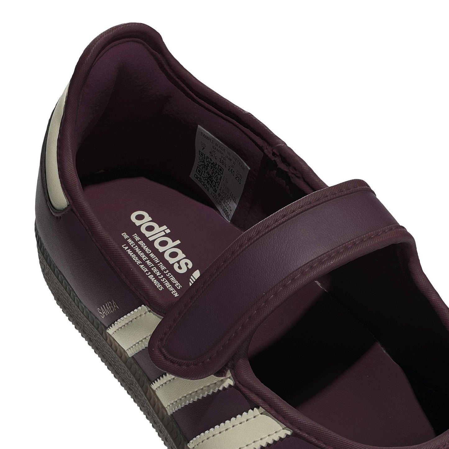 adidas Originals Samba Jane Maroon Cream White womens sneaker leather upper gum sole Mary Jane strap