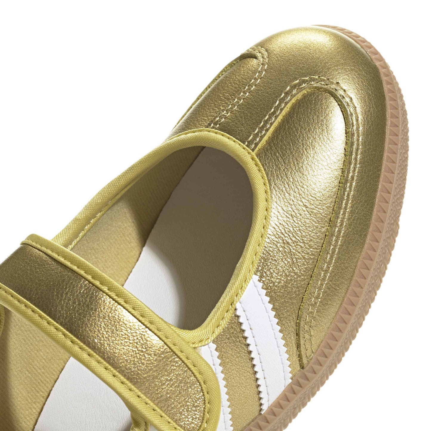 adidas Originals Samba Jane Gold Metallic White womens sneaker metallic leather upper gum sole Mary Jane strap
