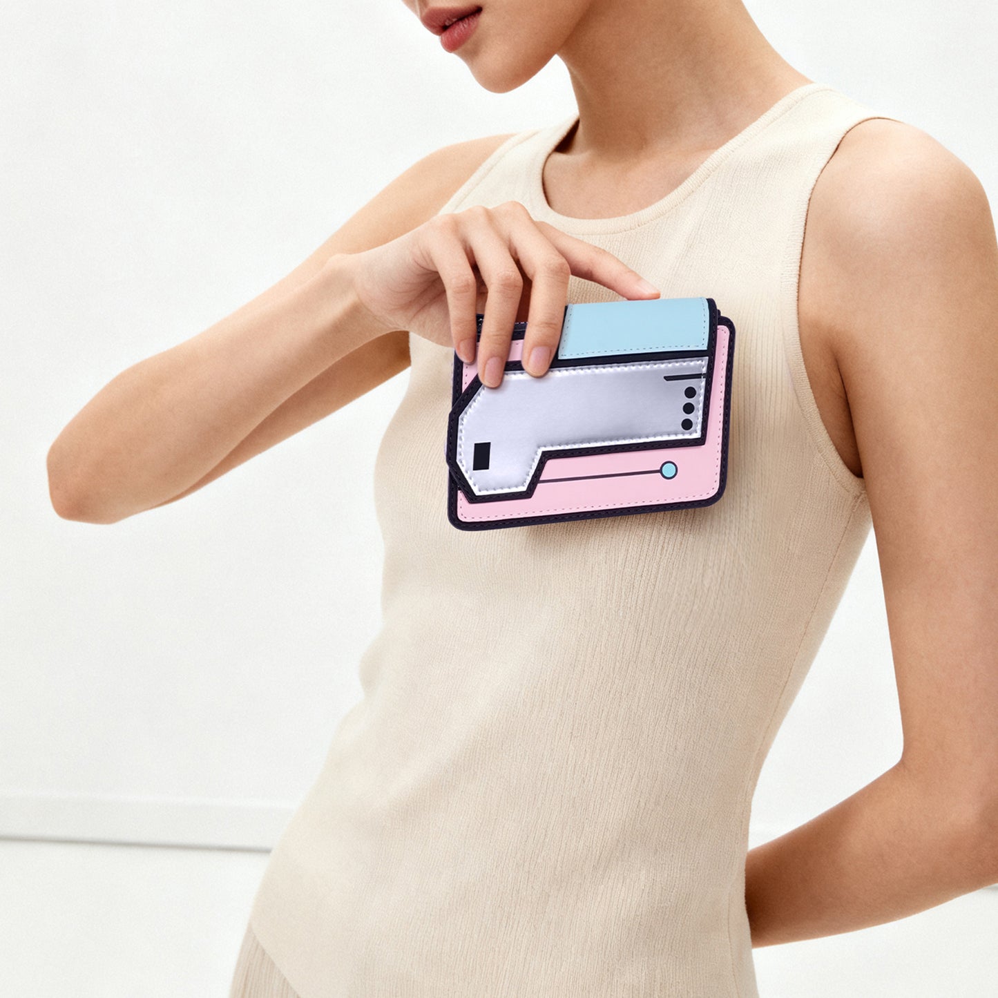 JumpFromPaper ePouch Metallic Pink pouch cartoon 2D design metallic finish compact accessory playful style