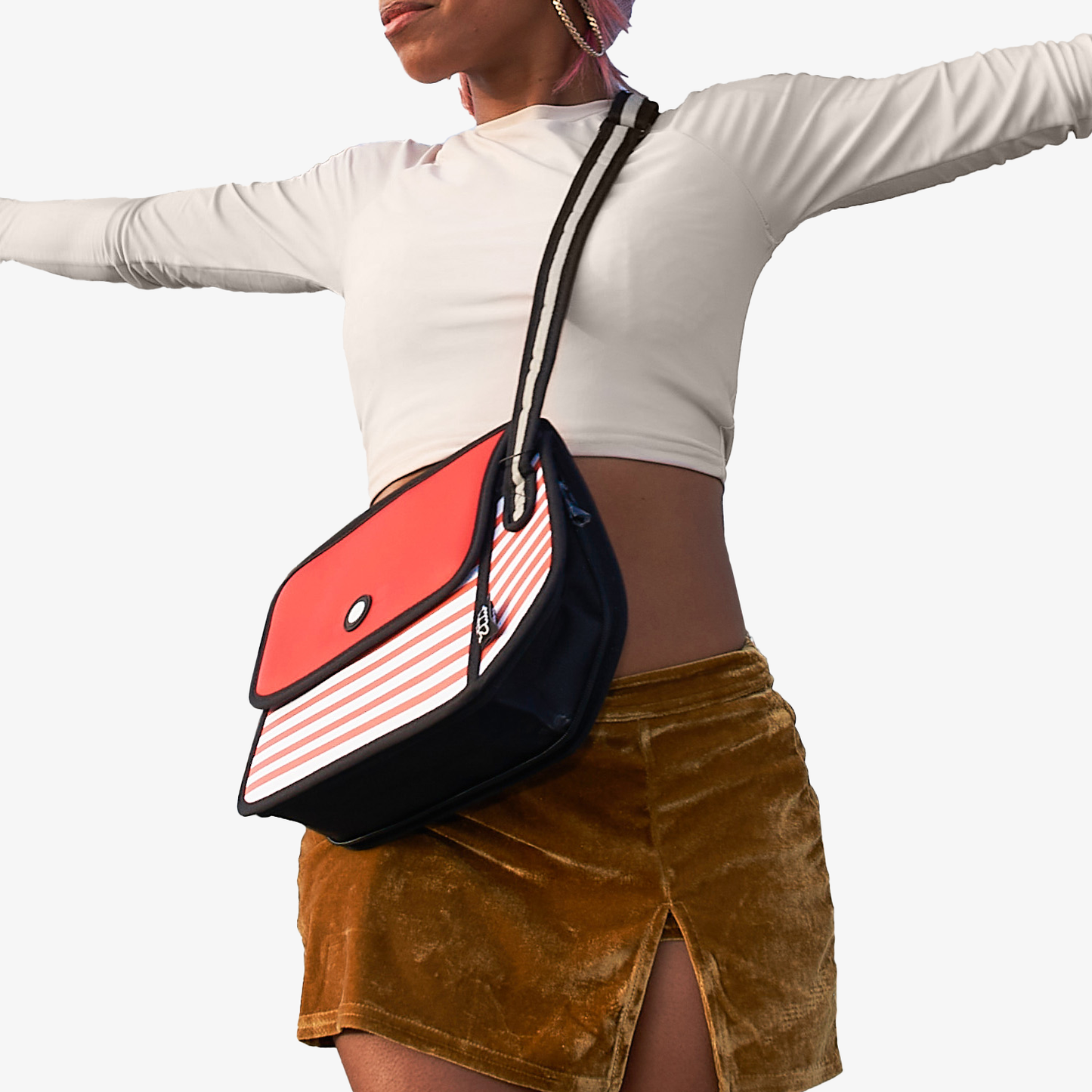 JumpFromPaper Stripe Shoulder Bag Red shoulder bag striped cartoon 2D design lightweight playful everyday accessory