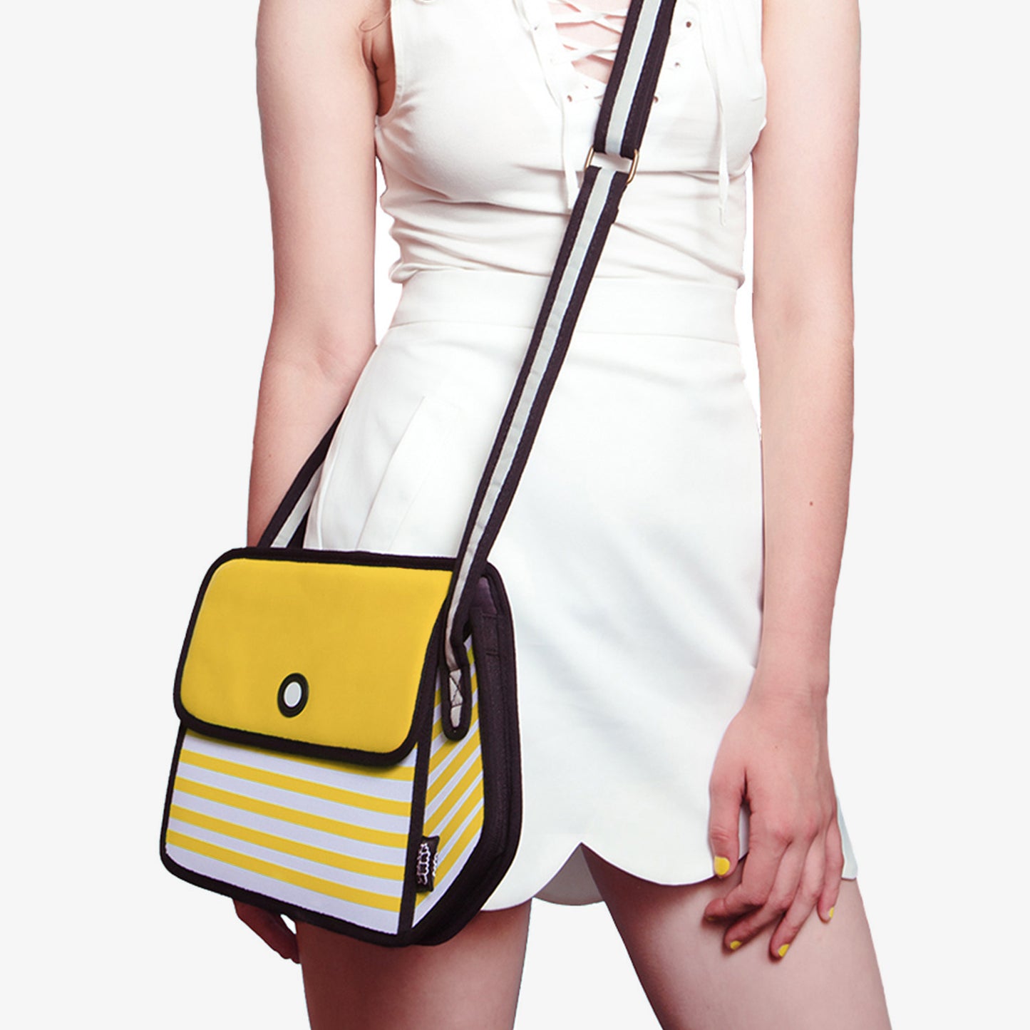 JumpFromPaper Stripe Shoulder Bag Yellow shoulder bag striped cartoon 2D design lightweight playful casual accessory