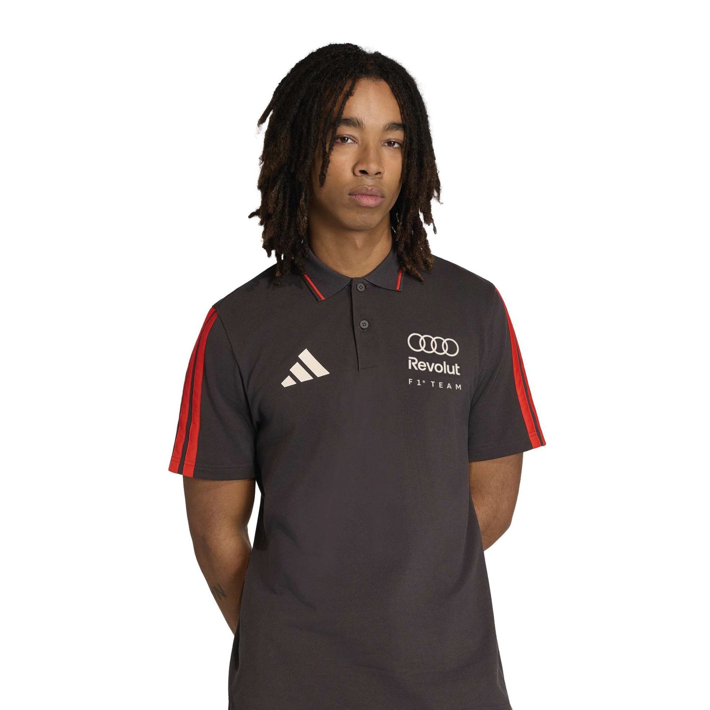 adidas Audi Revolut Formula One Team DNA Polo Shirt Grey motorsport performance polo with breathable fabric