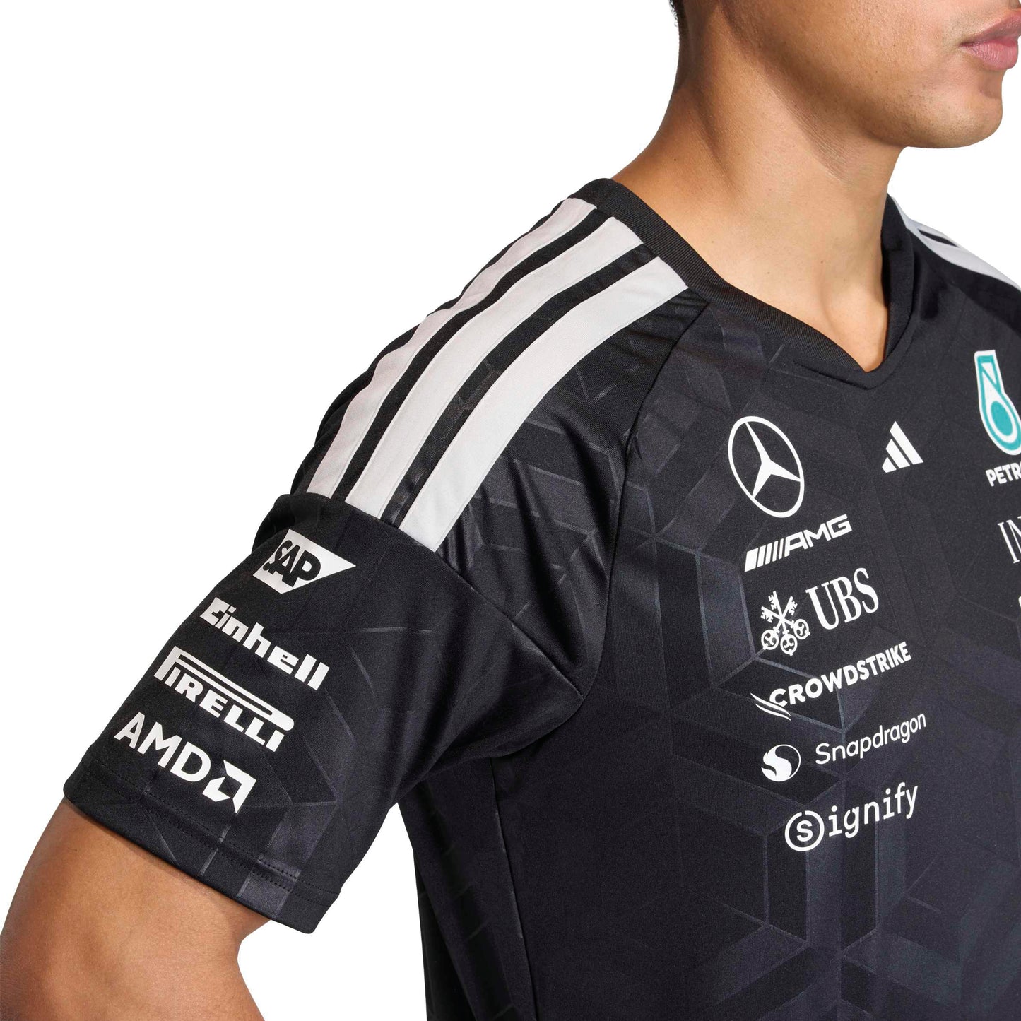 adidas Mercedes-AMG Petronas Formula One Team Driver Jersey SS26 Black with team and sponsor logos