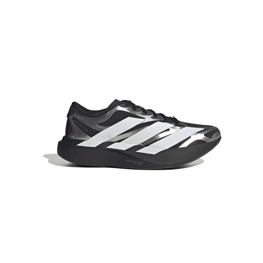 adidas Adizero Evo SL Exo Black White Silver running shoe with LIGHTSTRIKE PRO midsole and breathable mesh upper