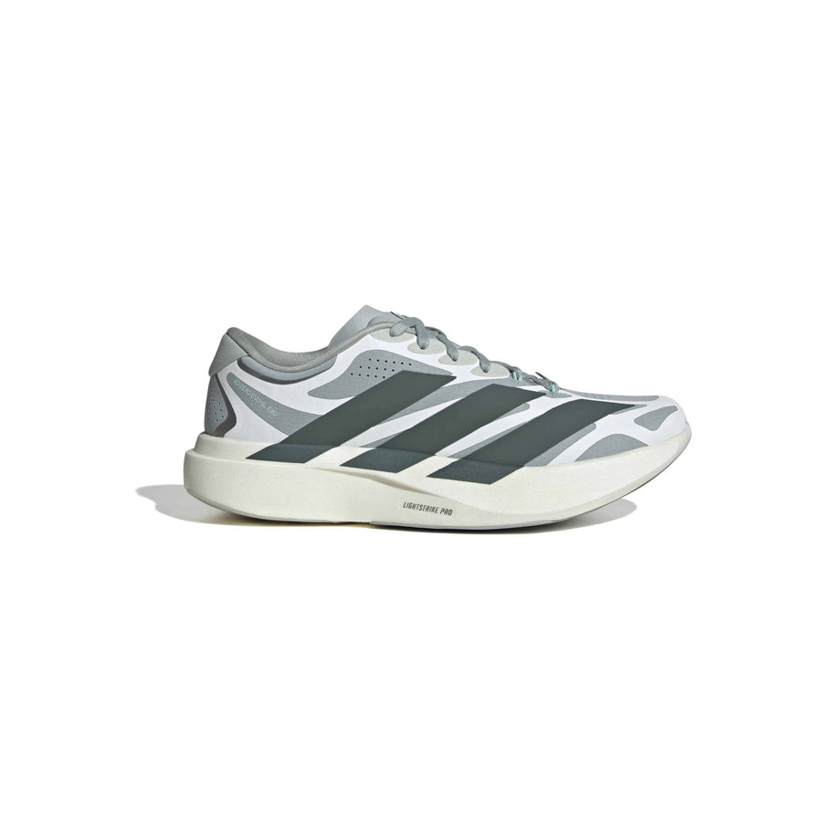 adidas Adizero Evo SL Exo Wonder Sage Silver Ivy White running shoe with LIGHTSTRIKE PRO midsole and breathable mesh upper