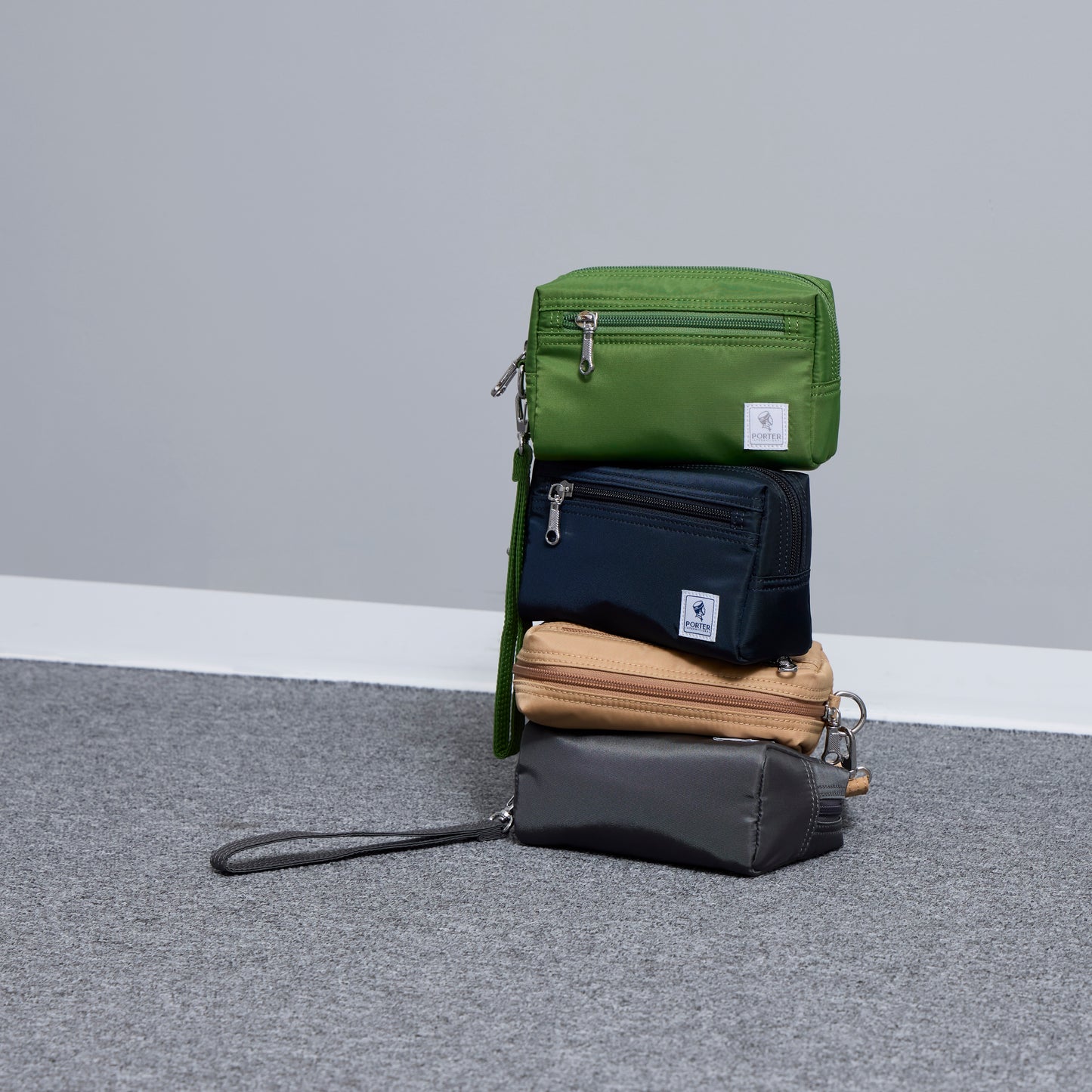 PORTER INTERNATIONAL Small Pouch Bag Grass Green Ask Grey nylon pouch compact utility bag lightweight everyday accessory