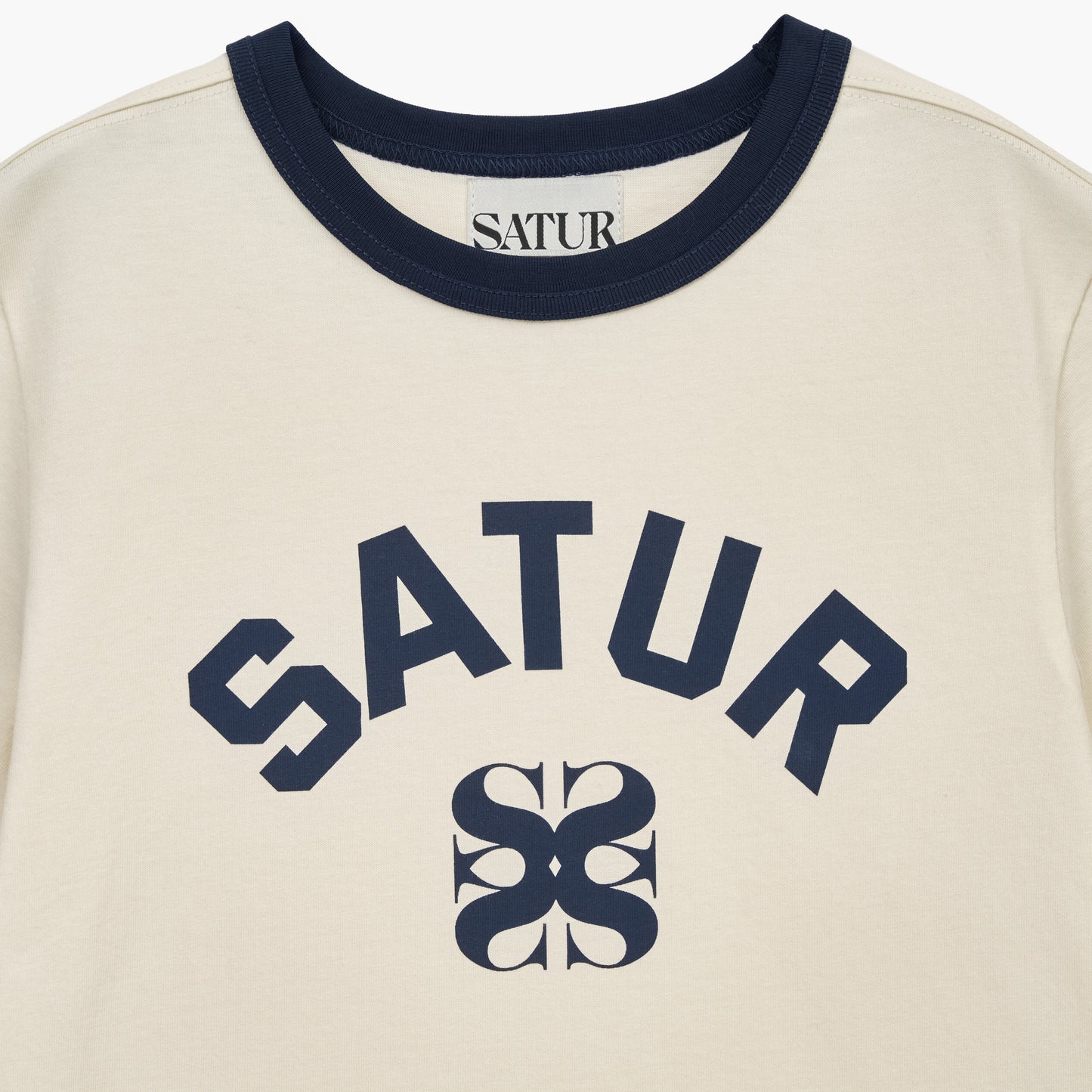 SATUR Arch Logo Ringer T-Shirt Cream womens tee contrast trim logo casual retro