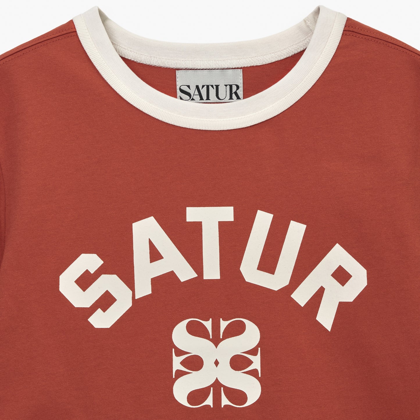 SATUR Arch Logo Ringer T-Shirt Red womens tee contrast trim logo casual retro