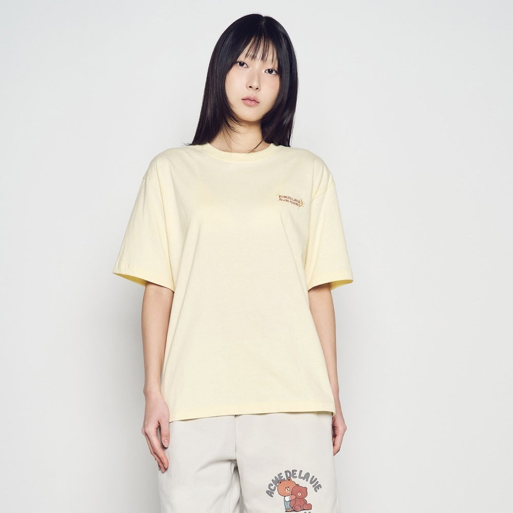 ADLV Sleeping Line Friends SS T-Shirt Light Yellow oversized graphic tee Line Friends print casual streetwear top