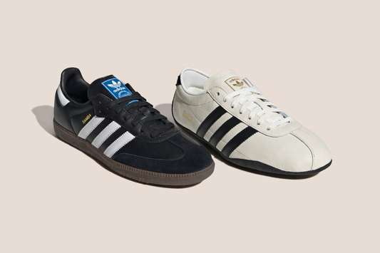adidas Originals Samba OG Black Gum and adidas Originals Tokyo Off White Core Black Gold Metallic sneakers featuring premium leather uppers and classic low-profile silhouettes for everyday casual wear.