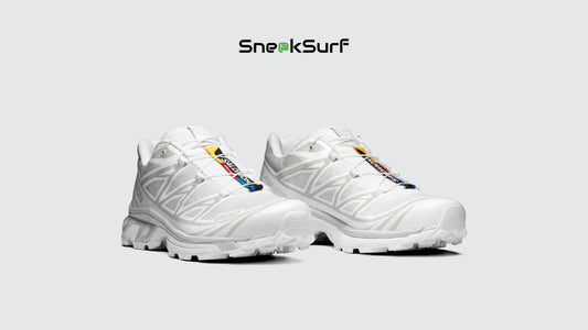 Image of the Salomon XT-6 Advanced ‘White Lunar Rock,’ a lightweight trail sneaker with a quicklace system and rugged sole, now a streetwear favorite in sleek white and grey tones