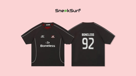 Boneless Football Jersey 92 Black — unisex streetwear jersey featuring bold graphic prints, oversized fit, breathable fabric, and signature ‘92’ design; perfect for everyday street style and youth culture fashion.