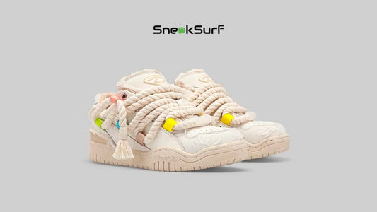 Cat & Sofa sneaker in cream beige, featuring dreadlock-inspired laces, a chunky retro silhouette, and playful design details that blend statement style with everyday comfort.