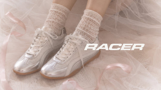 SneakSurf Racer Silver Metallic White lifestyle sneaker showcasing SneakSurf's first in-house footwear collection.