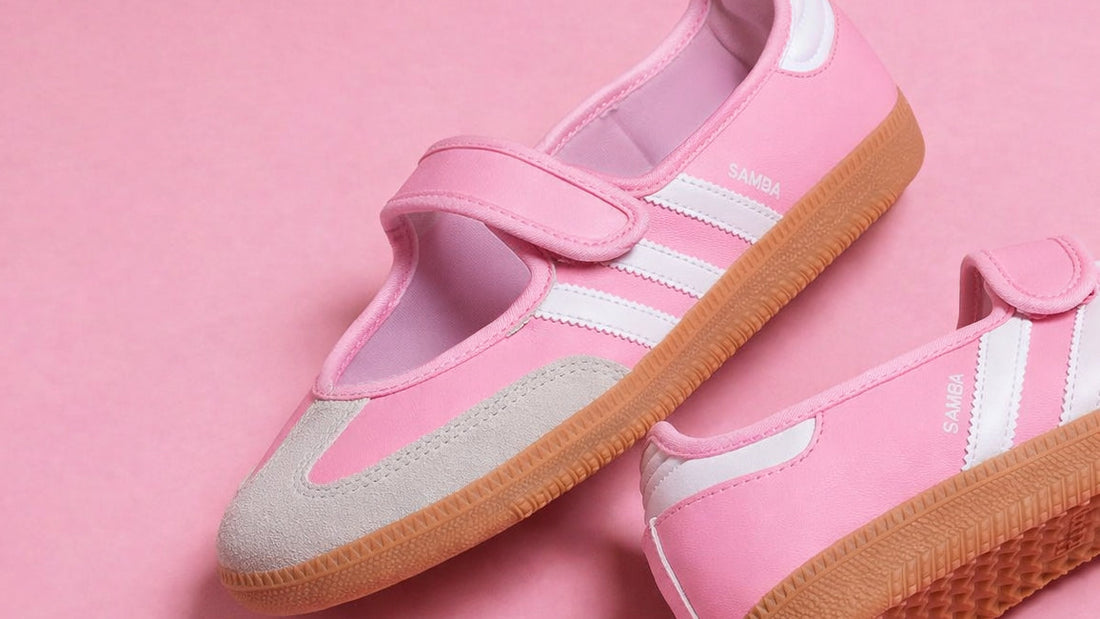adidas Originals Samba Jane Light Pink Gum GS sneakers featuring a pastel pink leather upper, classic Samba silhouette, and gum rubber sole, designed for everyday casual wear.