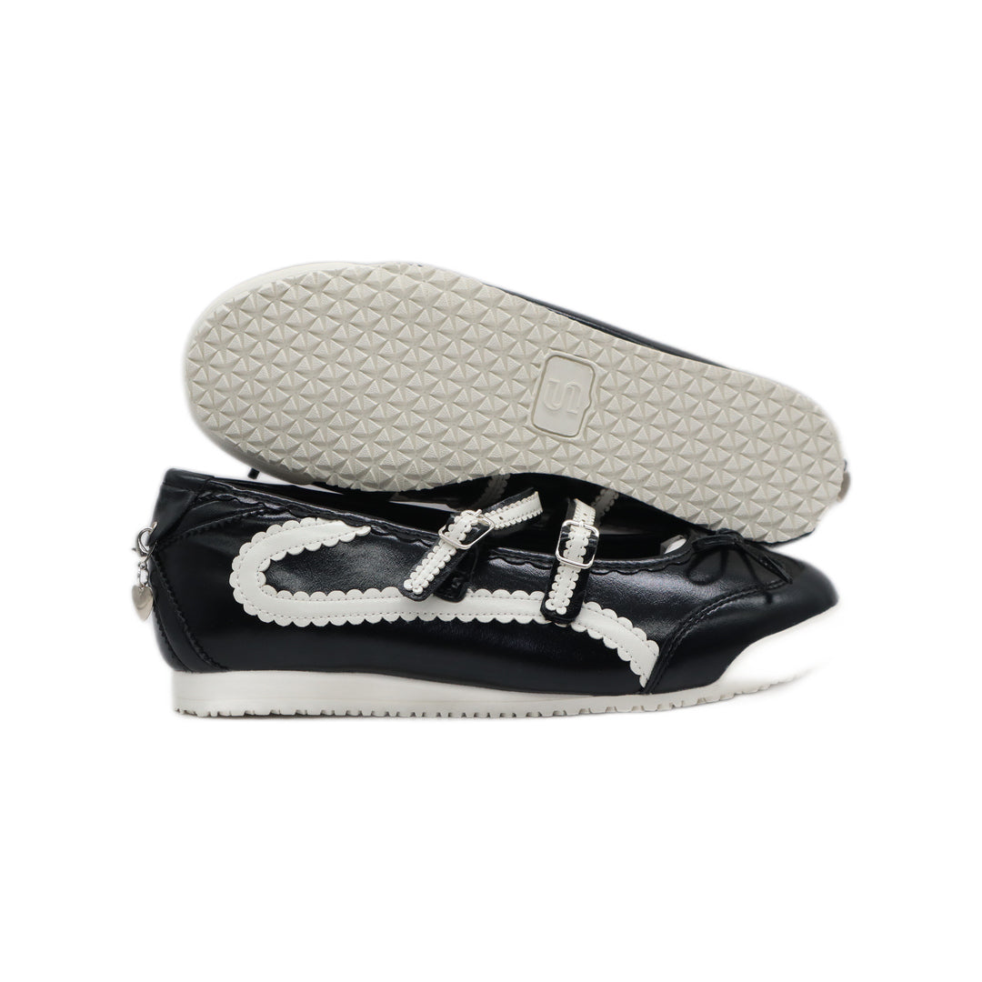 SneakSurf Mary Jane Black White/Cream - side profile with an outsole view above it