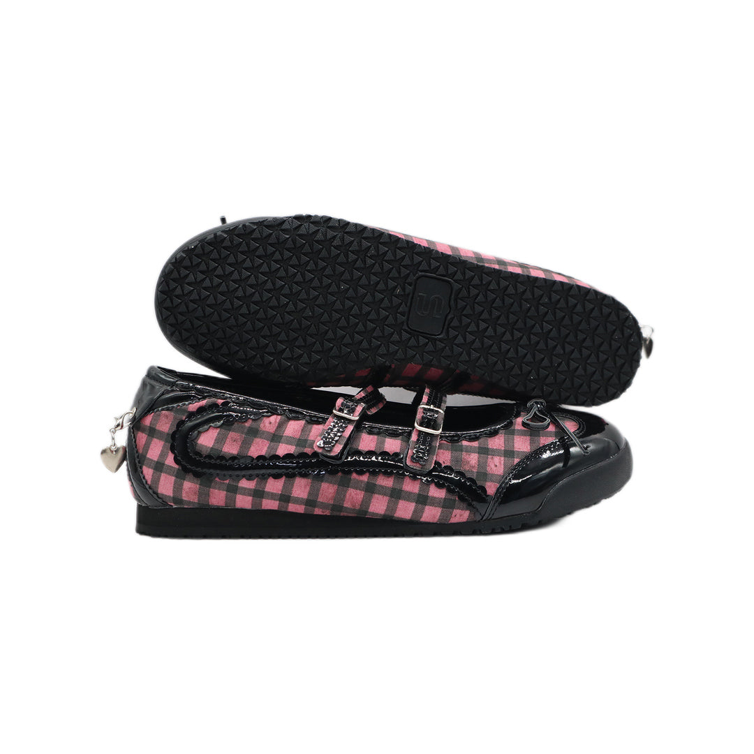 SneakSurf Mary Jane Pink Plaid/Black - side profile with an outsole view above it