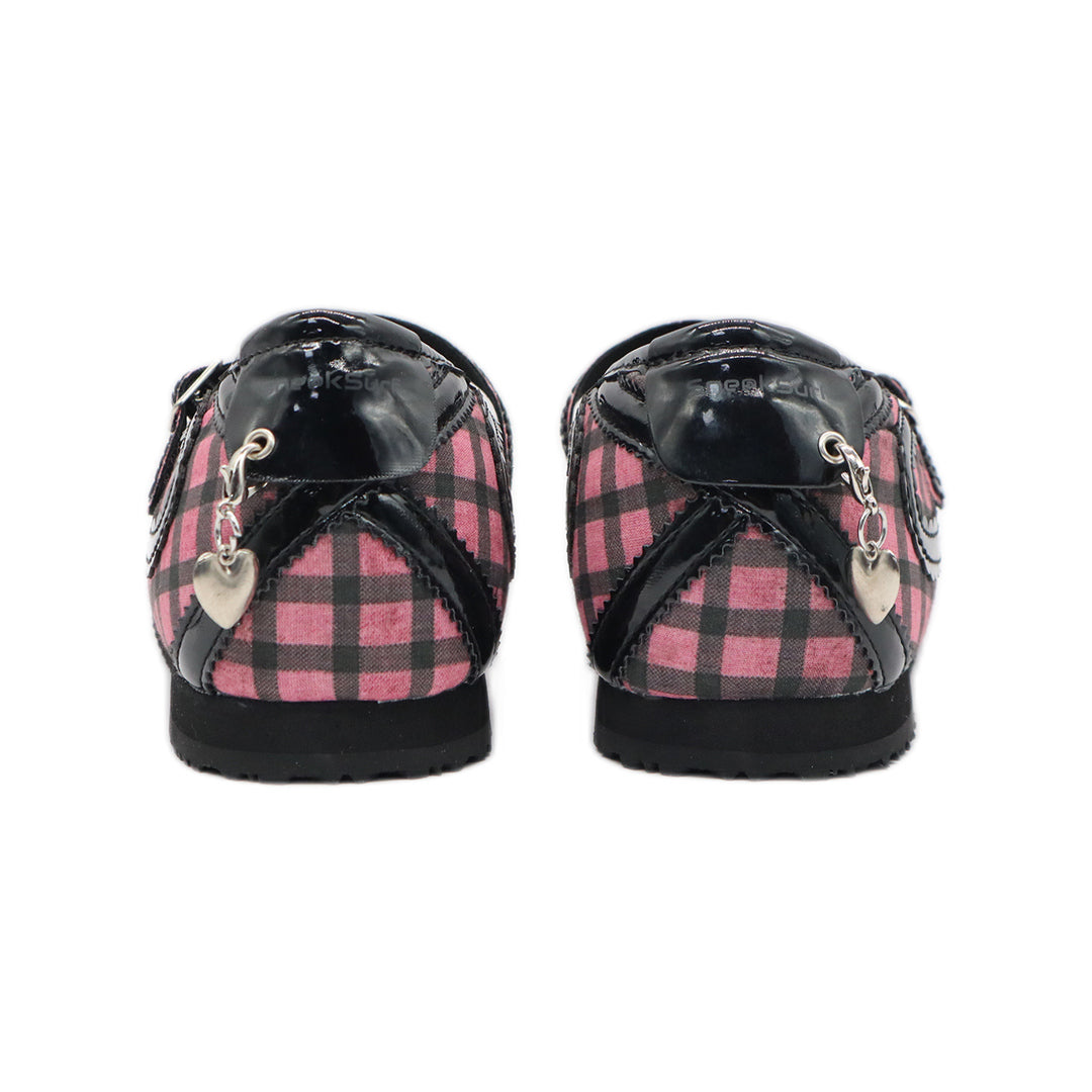 SneakSurf Mary Jane Pink Plaid/Black - rear view of both shoes