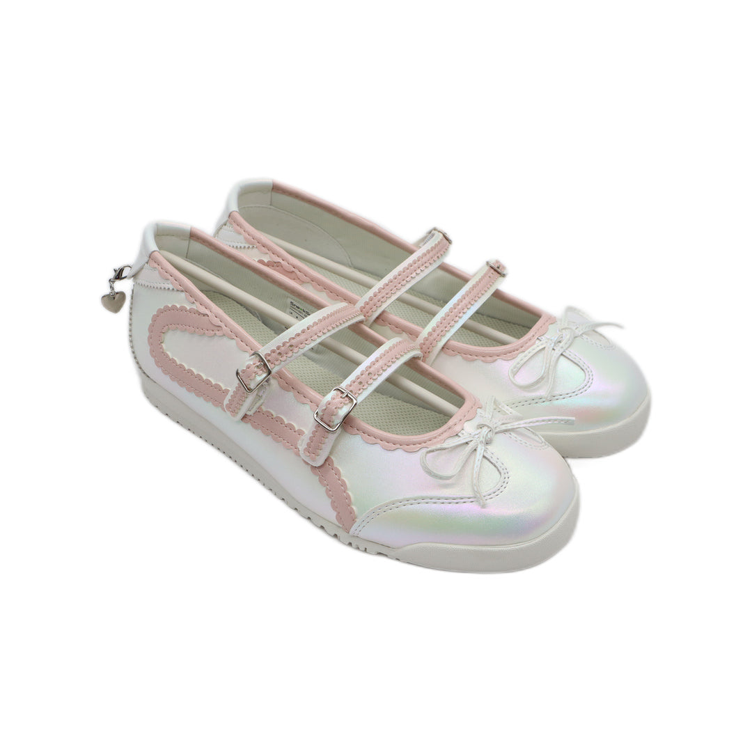 SneakSurf Mary Jane Cloud White/Pink - angled pair view showing the rounded toes and buckle straps