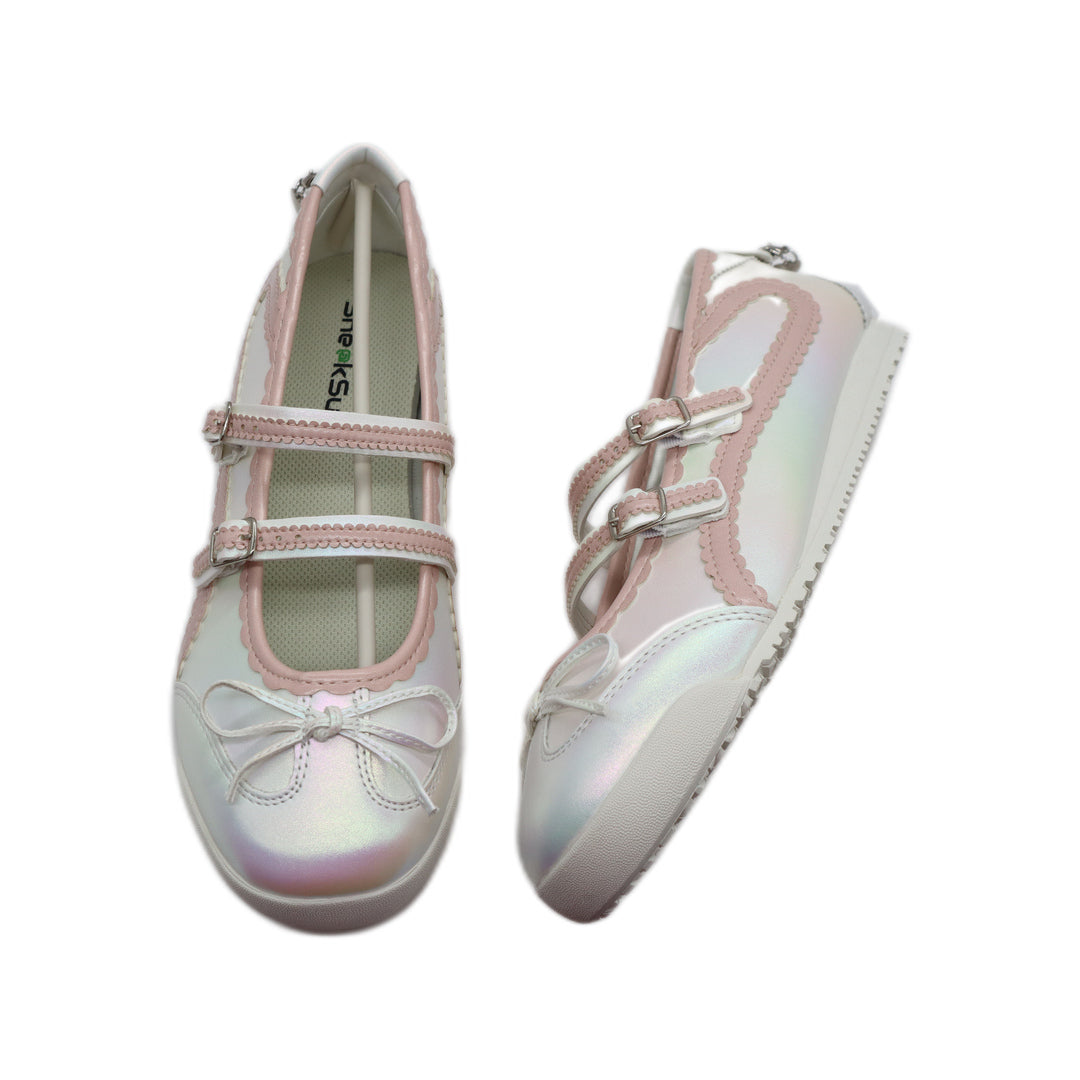 SneakSurf Mary Jane Cloud White/Pink - top view of one shoe beside an angled side view of the other