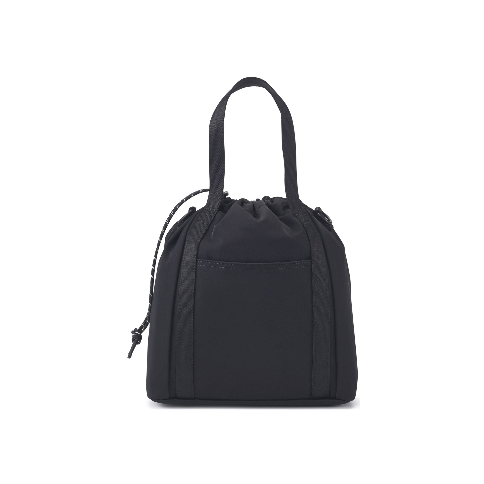 PORTER INTERNATIONAL Lapse Bucket Bag Black small drawstring bucket bag front flap pocket adjustable shoulder strap everyday crossbody