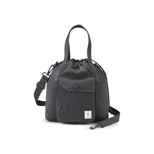 PORTER INTERNATIONAL Lapse Bucket Bag Grey small drawstring bucket bag front flap pocket adjustable shoulder strap everyday crossbody
