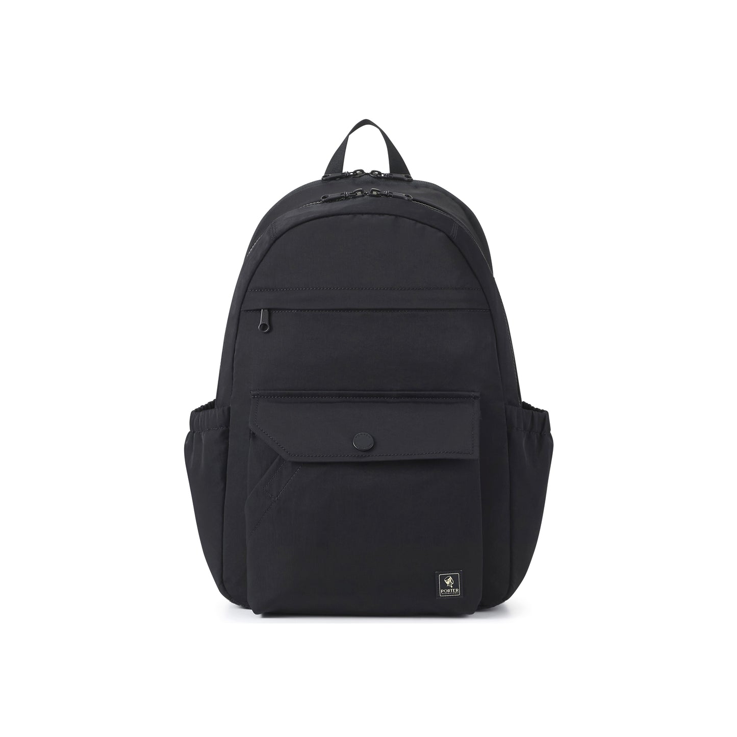 PORTER INTERNATIONAL Lapse Backpack Black textured fabric backpack front flap pocket zip compartments everyday carry