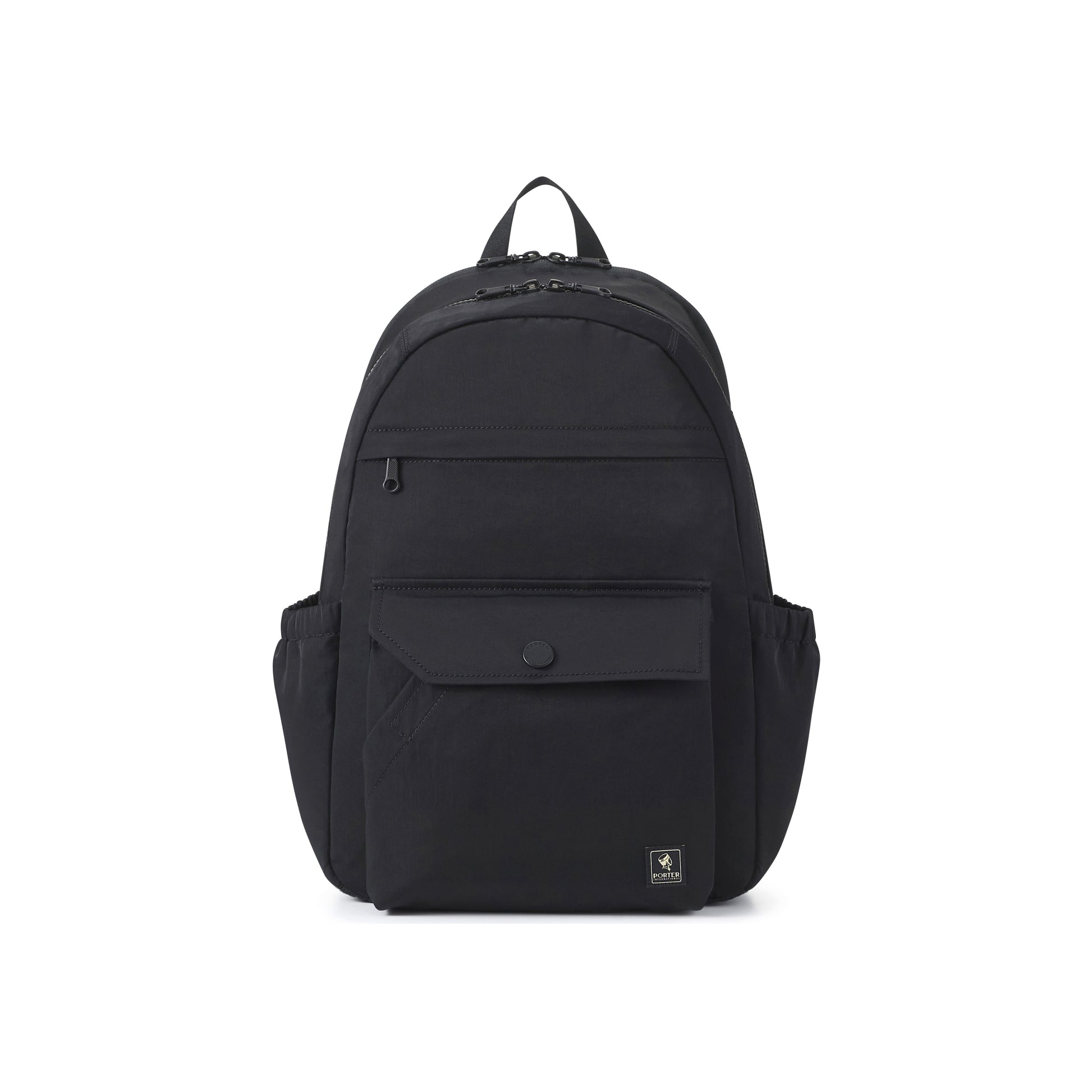 PORTER INTERNATIONAL Lapse Backpack Black textured fabric backpack front flap pocket zip compartments everyday carry