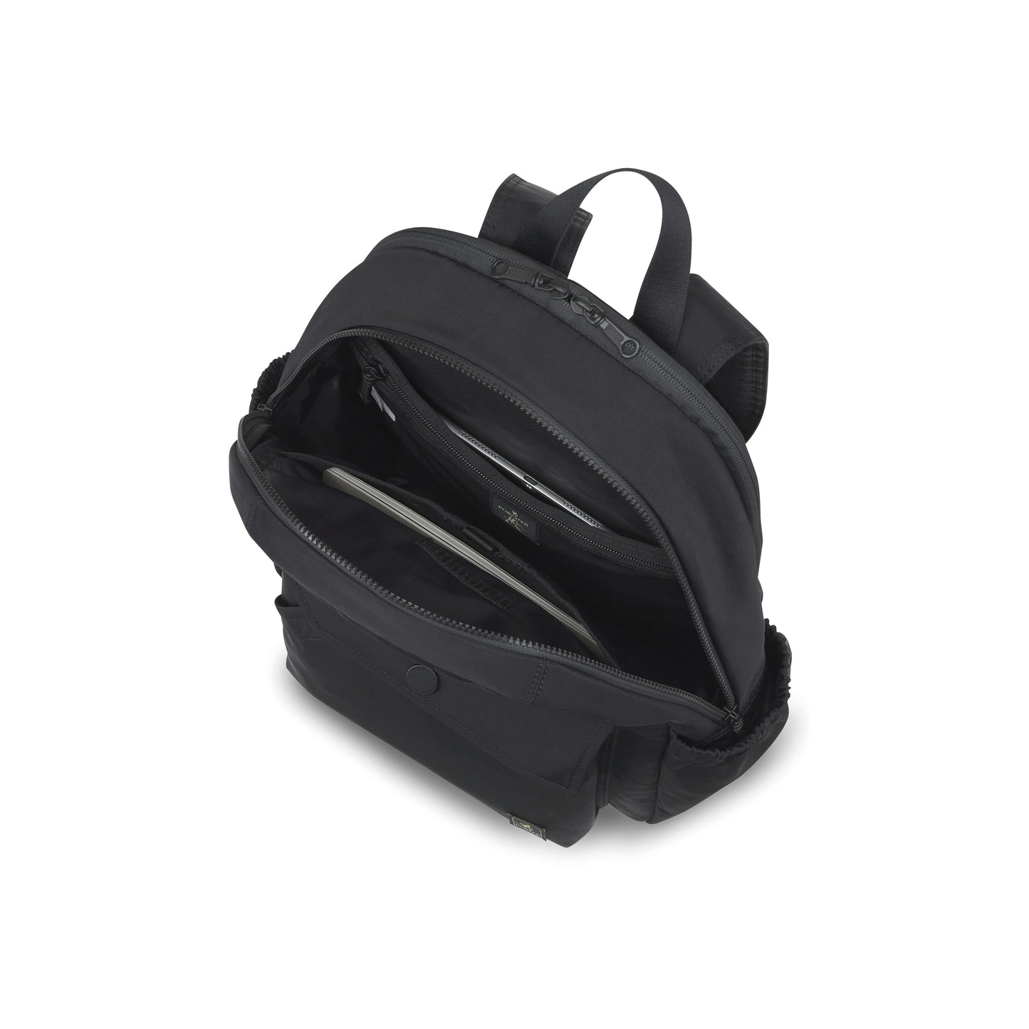 PORTER INTERNATIONAL Lapse Backpack Black textured fabric backpack front flap pocket zip compartments everyday carry