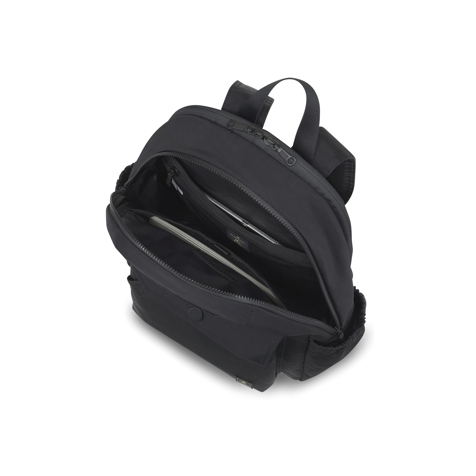 PORTER INTERNATIONAL Lapse Backpack Black textured fabric backpack front flap pocket zip compartments everyday carry