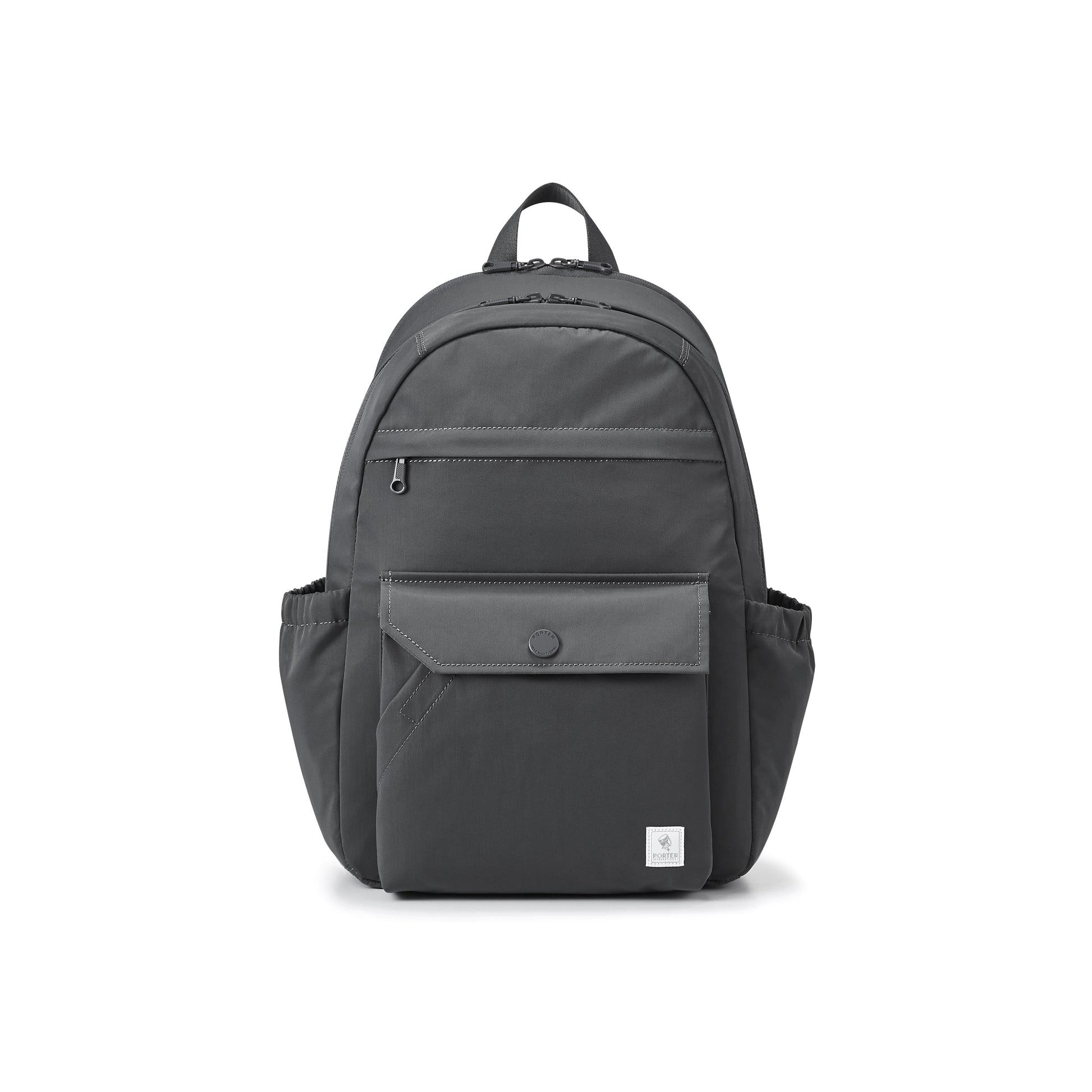 PORTER INTERNATIONAL Lapse Backpack Grey textured fabric backpack front flap pocket zip compartments everyday carry