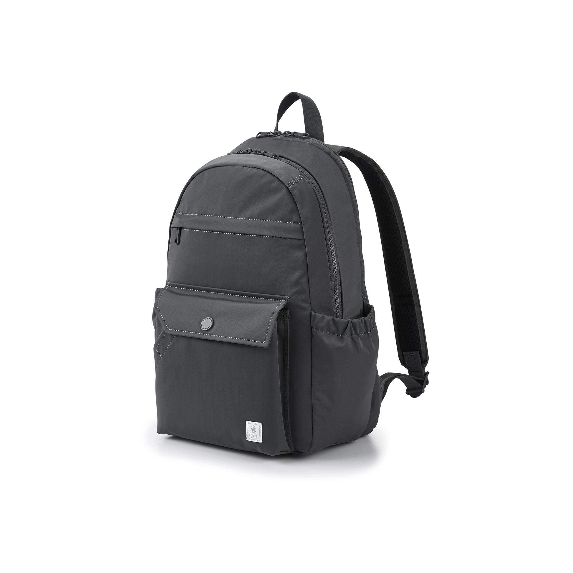 PORTER INTERNATIONAL Lapse Backpack Grey textured fabric backpack front flap pocket zip compartments everyday carry